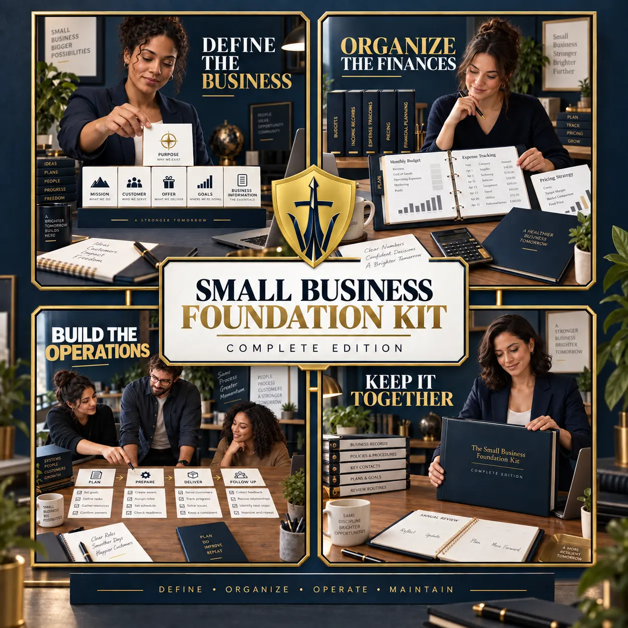 Small Business Foundation Kit Complete Edition visual showing how founders define, organize, operate, and maintain their business